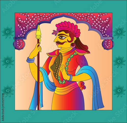 decoration adorning a gateway of the house. Traditional Rajasthani wall painting. For the marriage ceremony. India.	