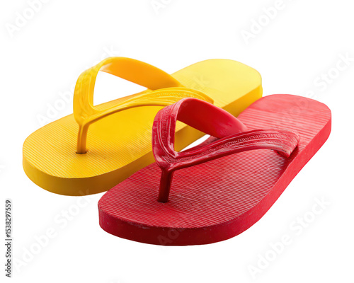 Yellow flip flop red flip flop rubber sandal summer footwear casual style isolated on transparency background comfortable lightweight unisex beach essential
