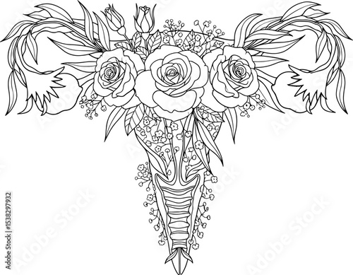 Floral Uterus Anatomy Line Art Feminine Power, Body Positivity, and Reproductive Health