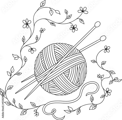 Yarn and Needles A Floral Knitting Illustration