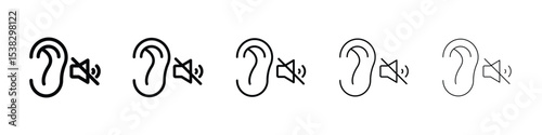 Ear deaf icons in black stroke designs on white background