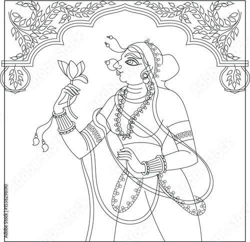 decoration adorning a gateway of the house. Traditional Rajasthani wall painting. For the marriage ceremony. India.	
