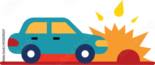 Realistic car crash scene showing vehicle collision damage, broken glass, and road accident impact — perfect for insurance, emergency, danger, and traffic-related microstock use.