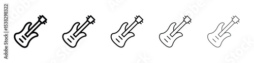 Electric Guitar icons in black stroke designs on white background