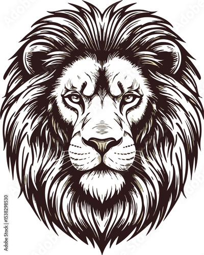 Lion head detailed vector illustration with majestic mane and intense eyes design 