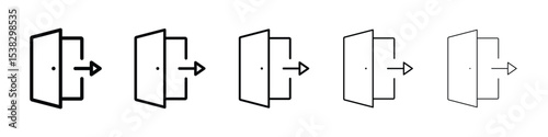 Exit icons in black stroke designs on white background