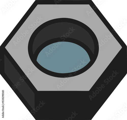 lose-up of a single lug nut on white background, metallic car wheel fastener part, auto hardware component, isolated industrial item for transportation and mechanical use in high resolution.