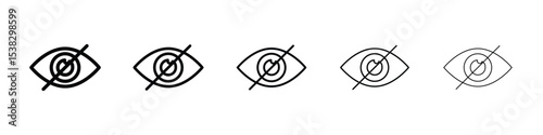 Eye crossed icons in black stroke designs on white background