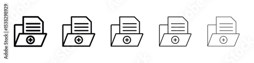 File medical icons in black stroke designs on white background