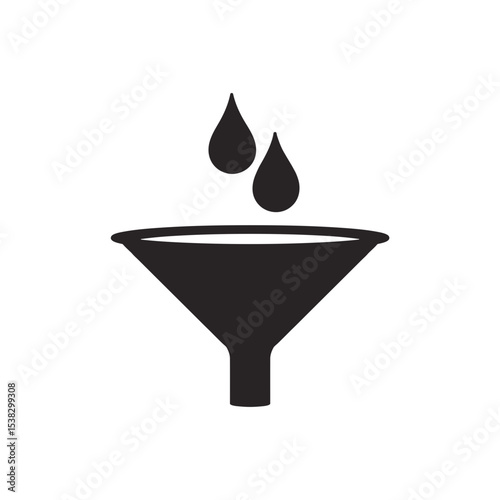 Black and white funnel with dripping drops shown for water filtration, used for chemistry concepts