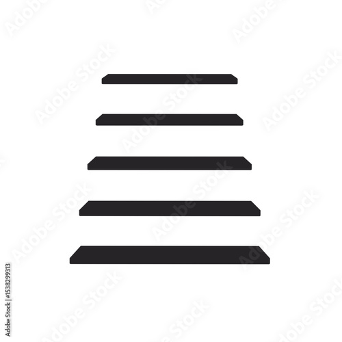 Five black shelves on a white backdrop for product displays, with copy space