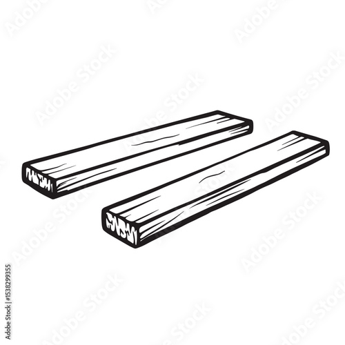 Two planks of lumber in black and white line art style, for carpentry or construction design