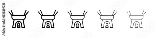 Fondue pot icons in black stroke designs on white background