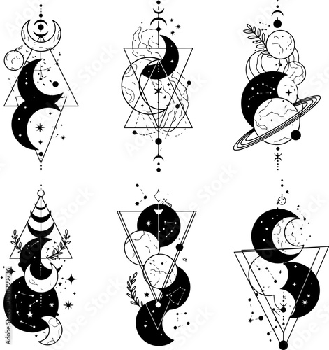 Celestial Moon and Planet Geometric Tattoo Designs Sacred Geometry Space Art