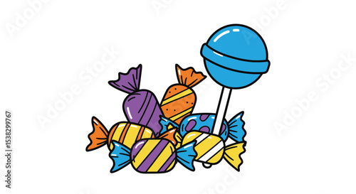 Colorful Candy Pile: Treats and Lollipop Illustration