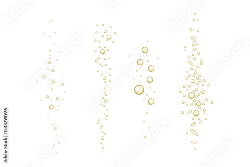 Fizzy sparkles in realistic effervescent champagne drink, soda effect, clean oxygen, beer, or gas