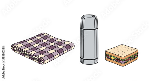 Picnic Essentials: Simple Illustration of Lunch Items