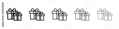 Gifts icons in black stroke designs on white background