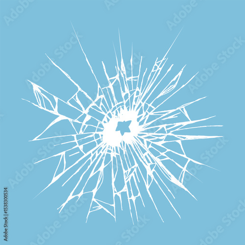 Broken glass from impact with black hole in the middle