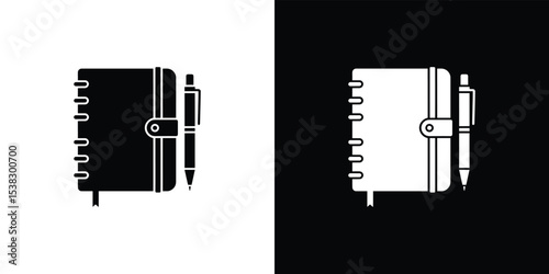 Black and White Notebook with Pen Illustration, One Negative of the Other
