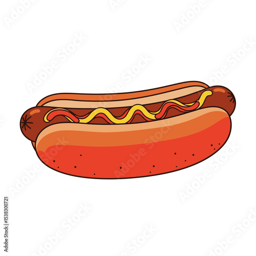 Cartoon Hot Dog with Mustard and Ketchup Illustration