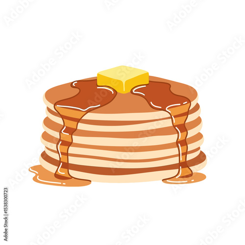 Stack of Pancakes with Butter and Syrup Illustration