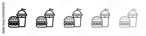 Hamburger soda icons in black stroke designs on white background