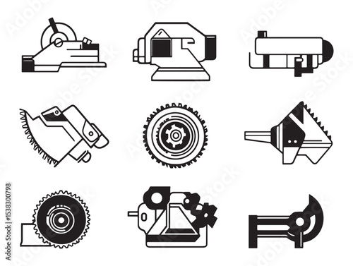 minimalist industrial saw vector line drawing outline style 