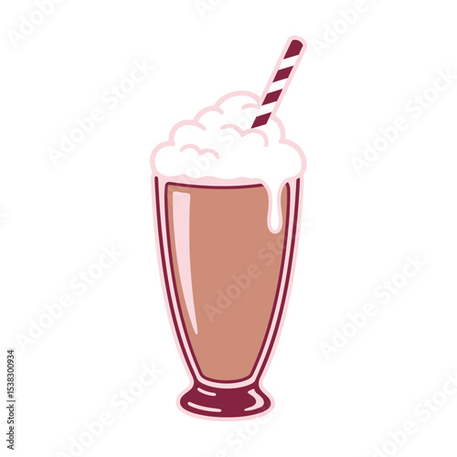 Retro Chocolate Milkshake with Whipped Cream and Straw