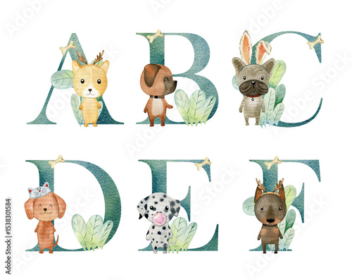 Wallpaper Mural Watercolor dogs letters. Torontodigital.ca