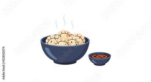 Steaming Dumplings: Asian Cuisine Illustration
