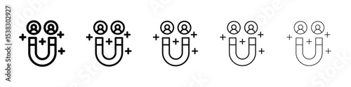 Magnet user icons in black stroke designs on white background