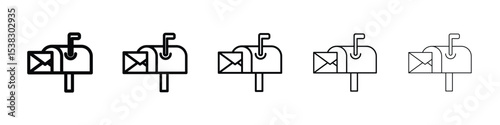 Mailbox icons in black stroke designs on white background