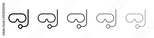 Mask snorkel icons in black stroke designs on white background