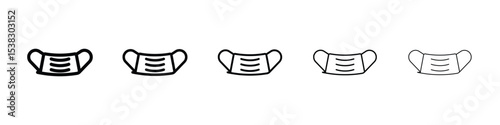 Mask face icons in black stroke designs on white background