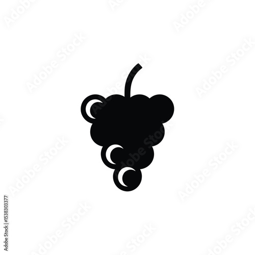Black Silhouette of Grapes Clustered Together with Visible Stem Against White Background Design