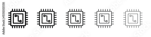 Microchip icons in black stroke designs on white background