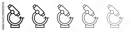Microscope icons in black stroke designs on white background