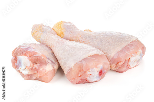 Raw chicken legs on white background isolated. Chicken meat. Diet meat.
