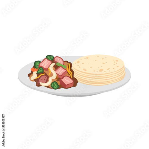 Delicious Carne Guisada Plate with Warm Tortillas, Ready to Eat