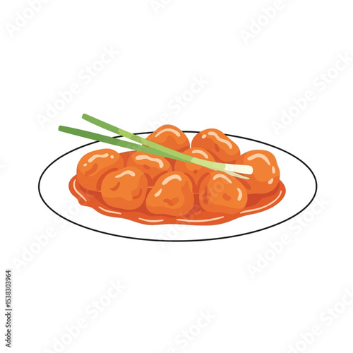 Sweet and Sour Meatballs: Asian Cuisine Illustration
