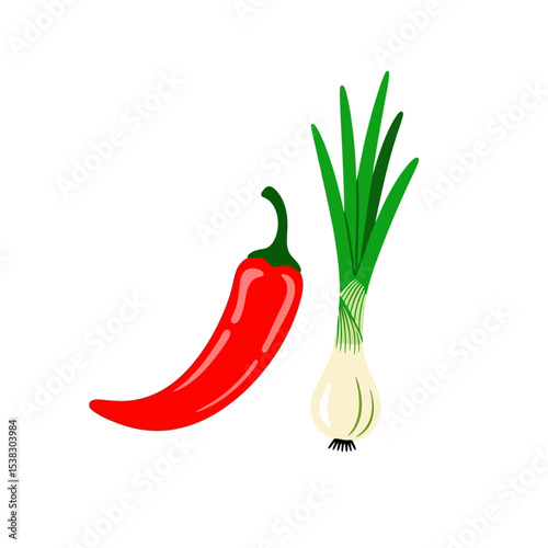 Chili Pepper and Spring Onion: Fresh Culinary Ingredients