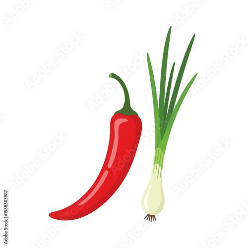 Red Chili Pepper and Scallion Illustration