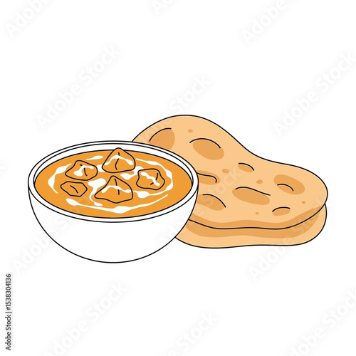 Indian Curry with Naan Bread: Culinary Illustration
