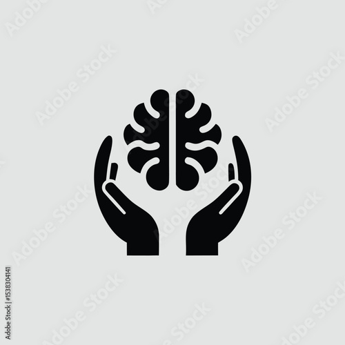 Brain symbol held by hands represents mental health care and awareness