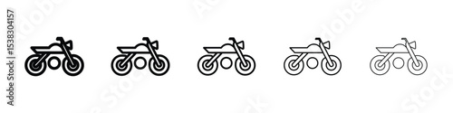 Motorcycle icons in black stroke designs on white background