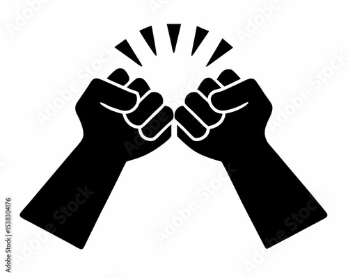 vector black silhouette Hands with serrated fists touching each other in accordance, minimalist style in just strokes black on white background