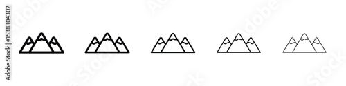 Mountains icons in black stroke designs on white background