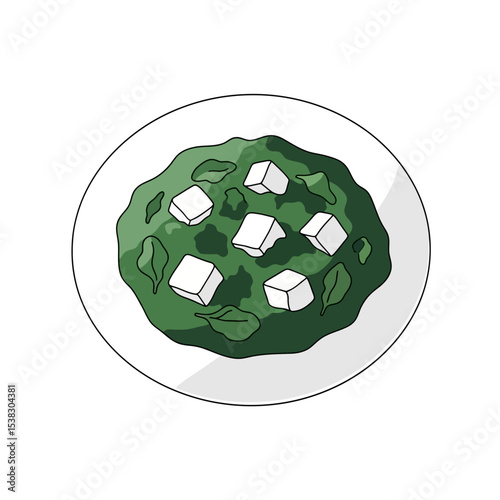 Palak Paneer Illustration: Indian Cuisine on Plate