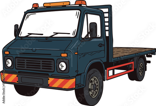 Flatbed truck vector illustration dark blue cargo vehicle for transport and logistics use 